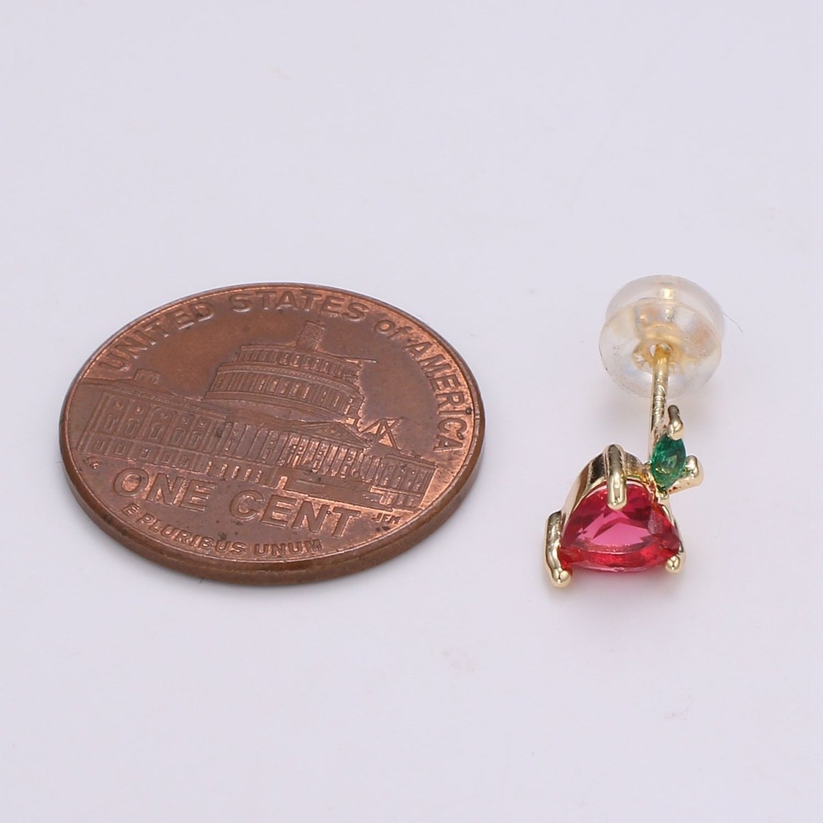 Gold Filled Tiny Strawberry Stud Earrings, Colored CZ Crystal Mini Fruity Natural Golden Formal/Casual Daily Wear Earring Jewelry P-015