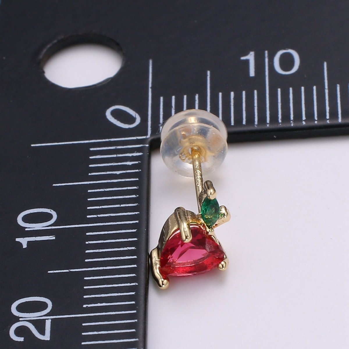 Gold Filled Tiny Strawberry Stud Earrings, Colored CZ Crystal Mini Fruity Natural Golden Formal/Casual Daily Wear Earring Jewelry P-015