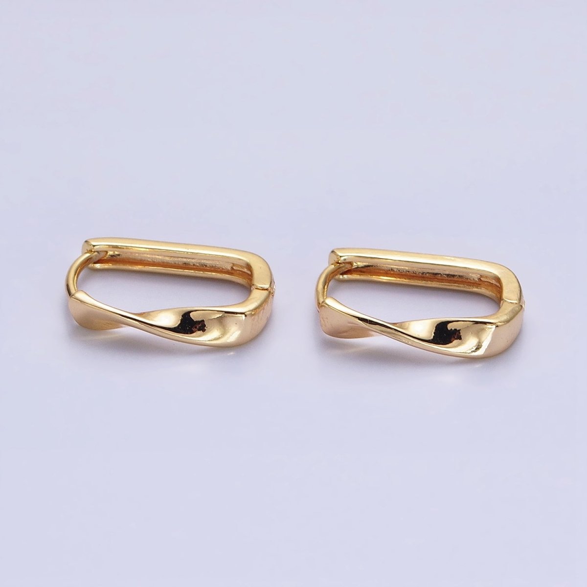 Gold Filled Twisted Geometric 15.5mm Oblong U-Shaped Hoop Earrings in Gold & Silver | AB827 AB1544