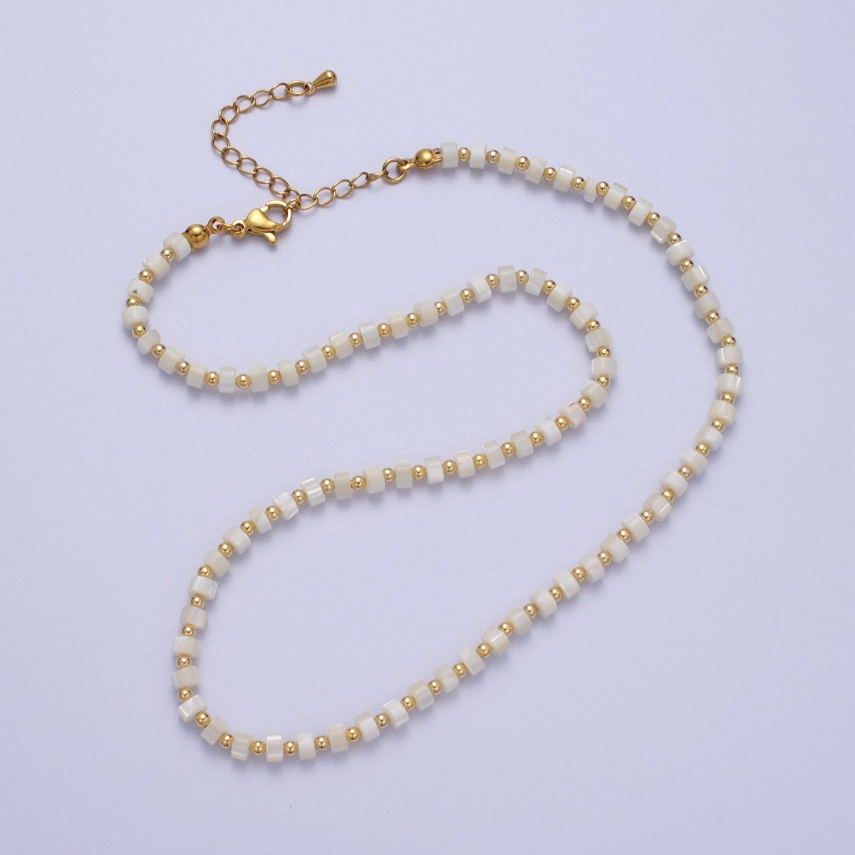Gold Filled White Shell MOP Rondelle Heishi Gemstone Gold Spacer Beads 15.5 Inch Choker Necklace | WA-1434 Clearance Pricing