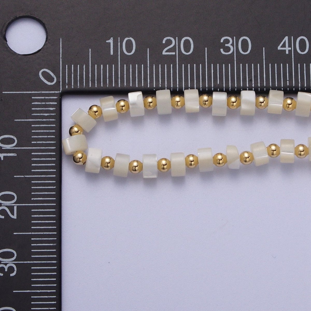 Gold Filled White Shell MOP Rondelle Heishi Gemstone Gold Spacer Beads 15.5 Inch Choker Necklace | WA-1434 Clearance Pricing