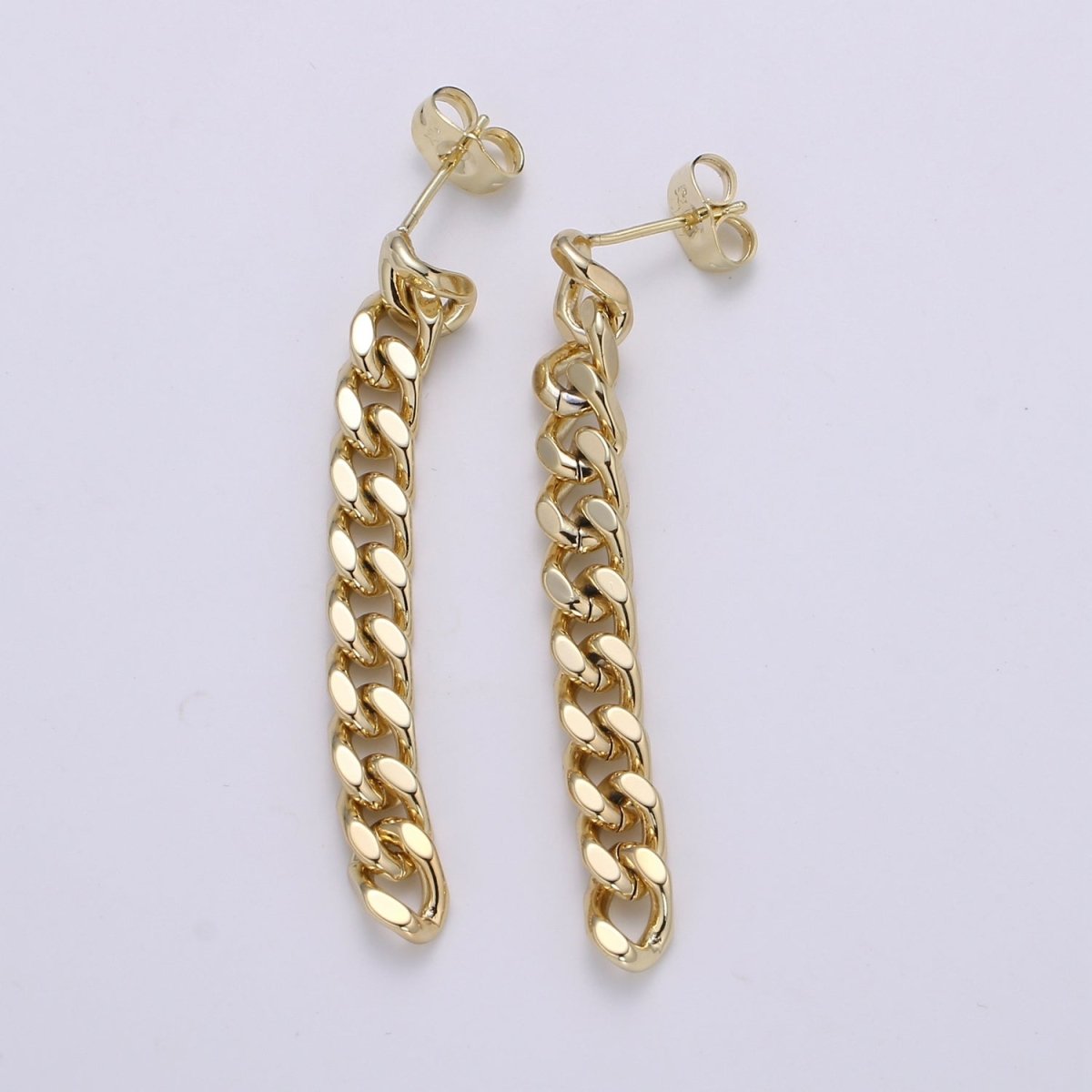 Gold Flat Cuban Chain Link Chain Stud Earring Dangle Pendant P-129 P-130