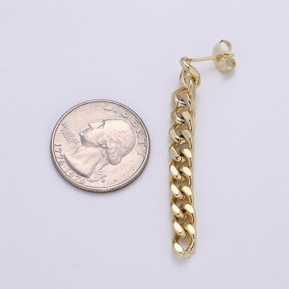 Gold Flat Cuban Chain Link Chain Stud Earring Dangle Pendant P-129 P-130