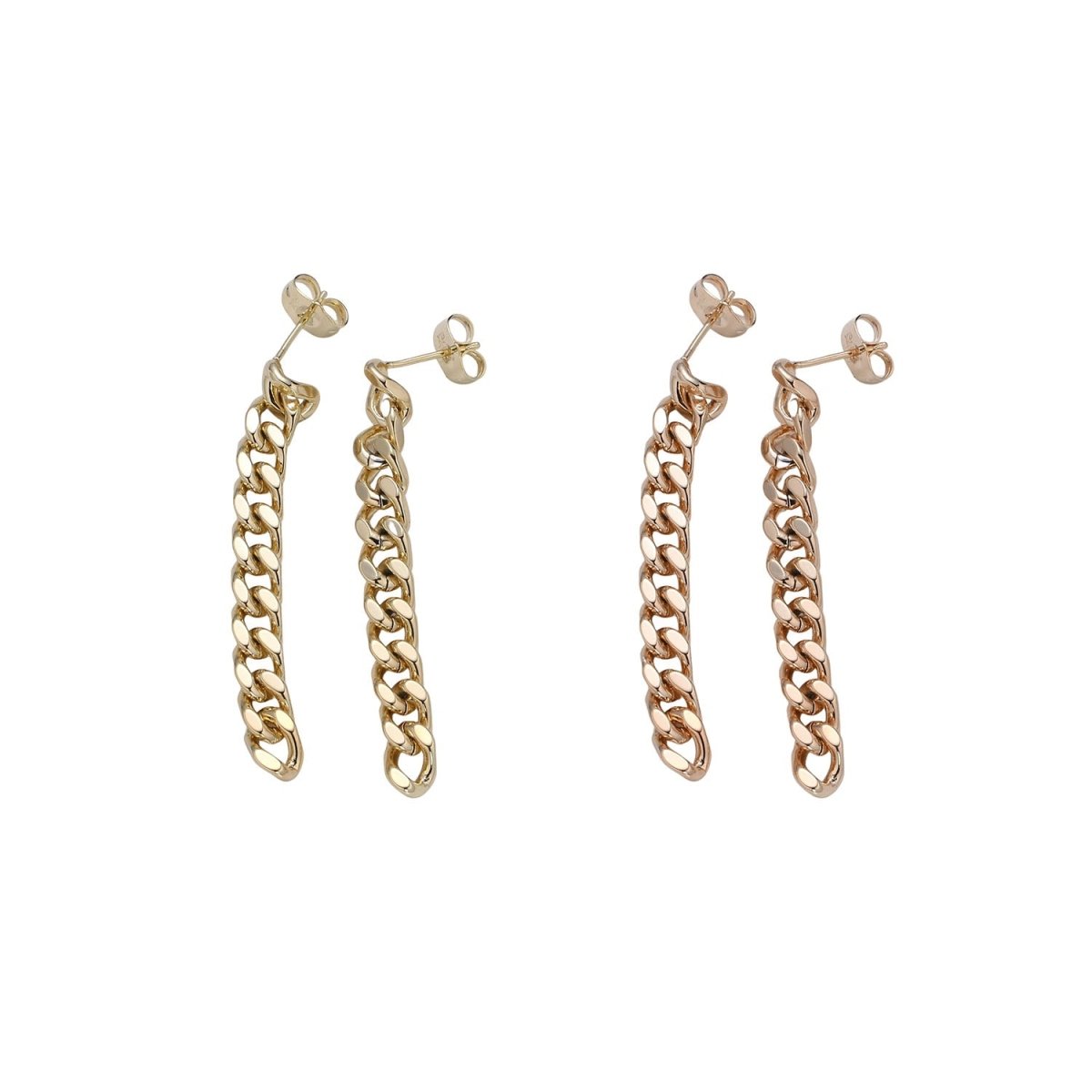 Gold Flat Cuban Chain Link Chain Stud Earring Dangle Pendant P-129 P-130