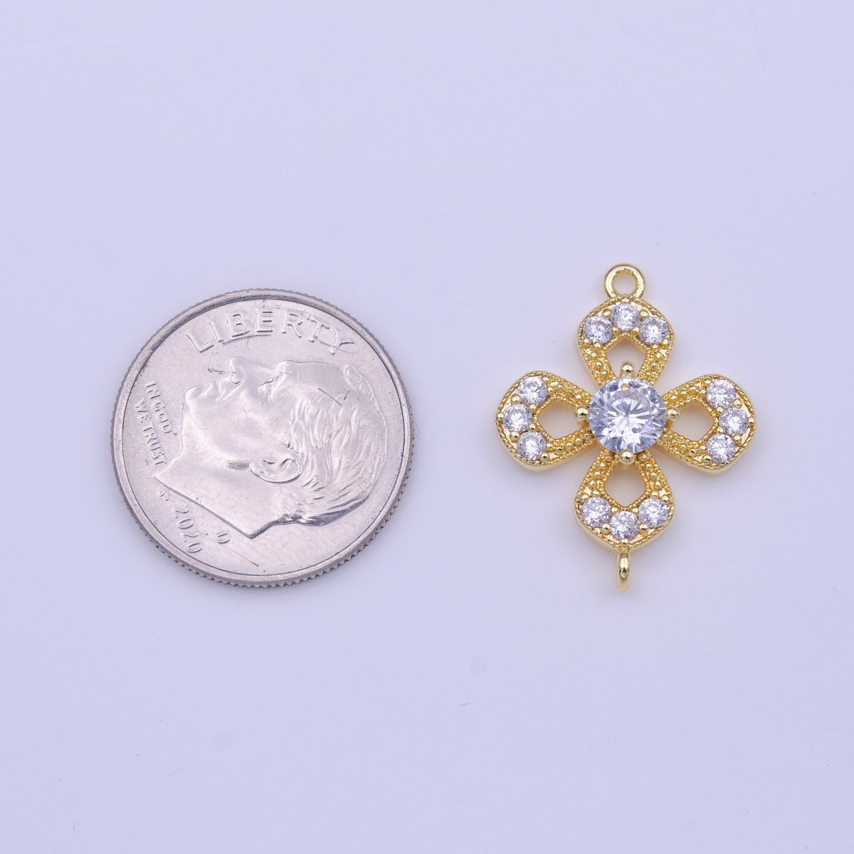 Gold Flower Nature Micro Paved Round Clear CZ Link Connector | Y-653
