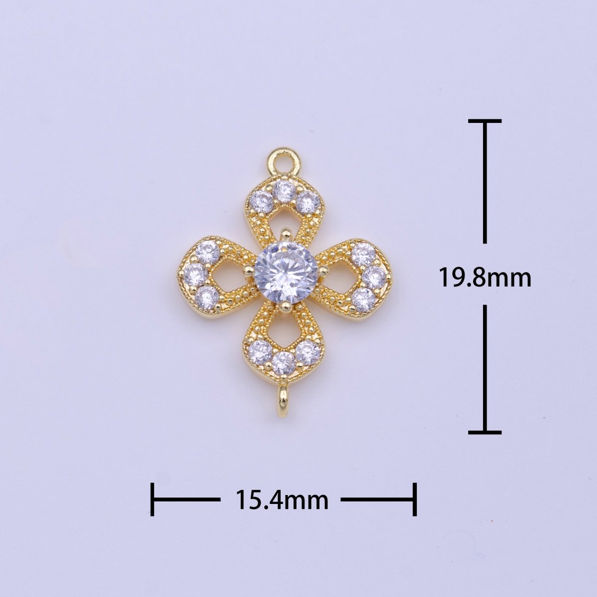 Gold Flower Nature Micro Paved Round Clear CZ Link Connector | Y-653