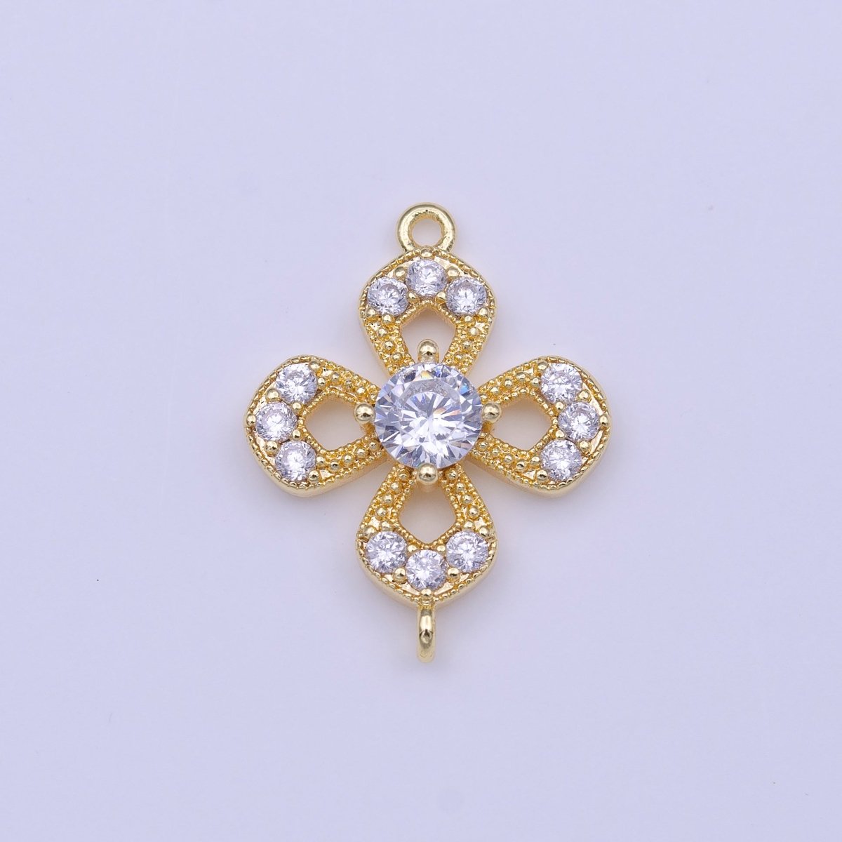 Gold Flower Nature Micro Paved Round Clear CZ Link Connector | Y-653