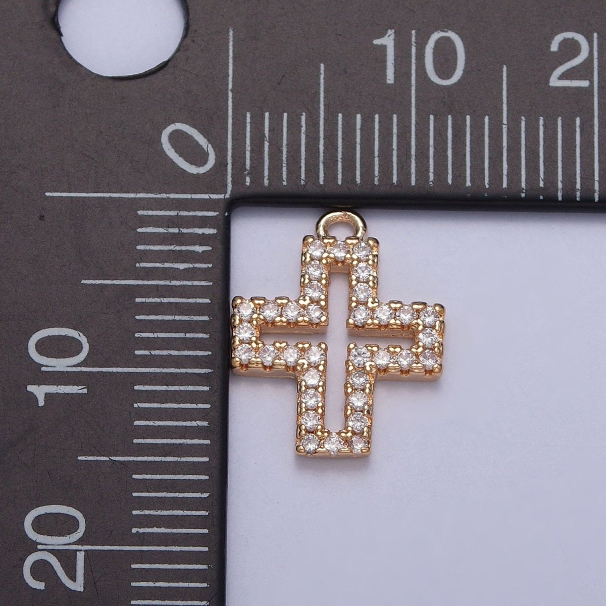 Gold Greek Cross Micro Paved Cubic Zirconia Charm For Religious Jewelry | X-253