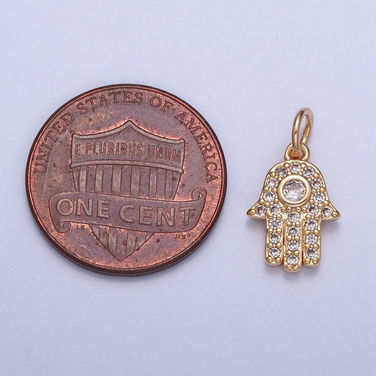 Gold Hamsa Hand Micro Paved Round Cubic Zirconia Protection Amulet Charm For DIY Jewelry Making | X-230