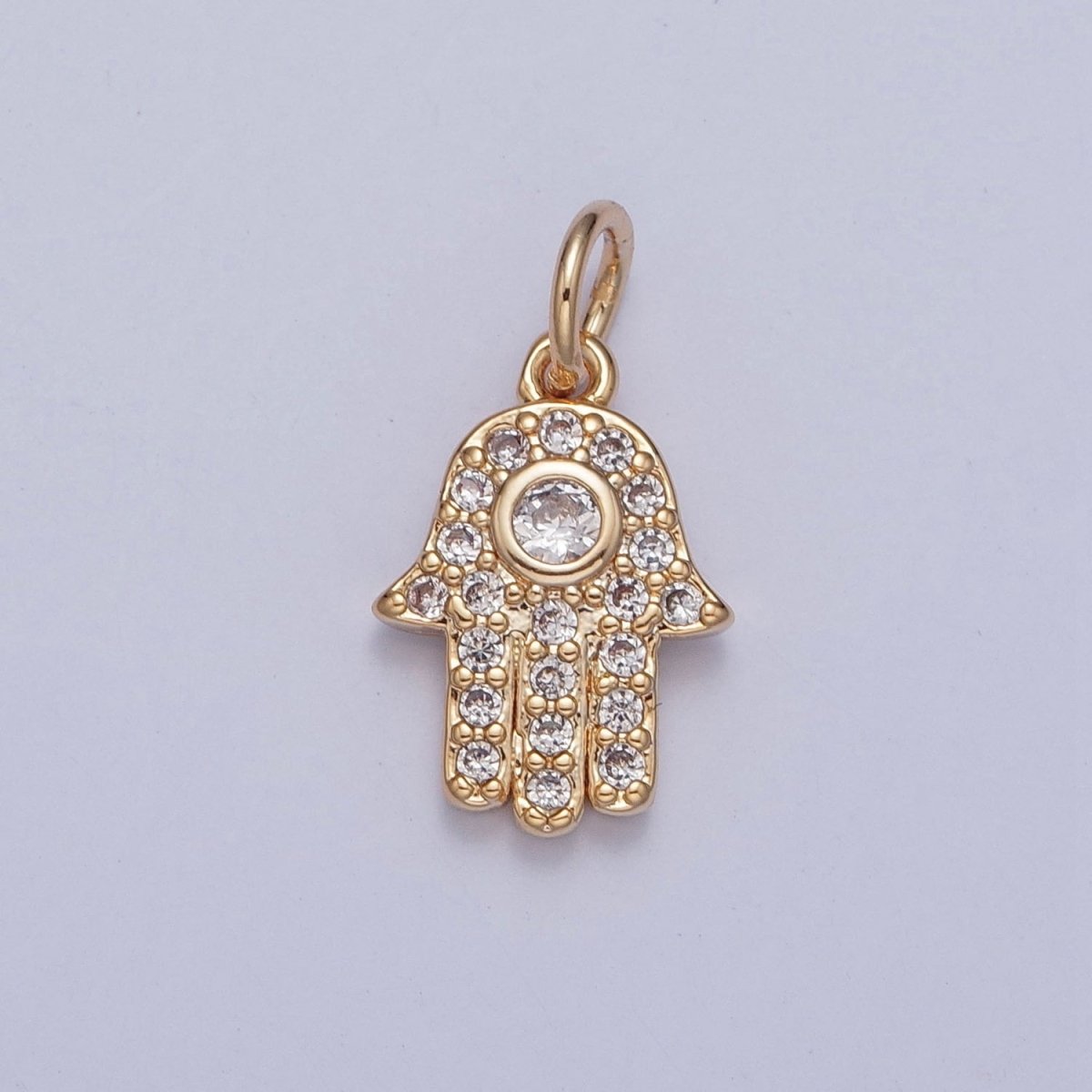 Gold Hamsa Hand Micro Paved Round Cubic Zirconia Protection Amulet Charm For DIY Jewelry Making | X-230