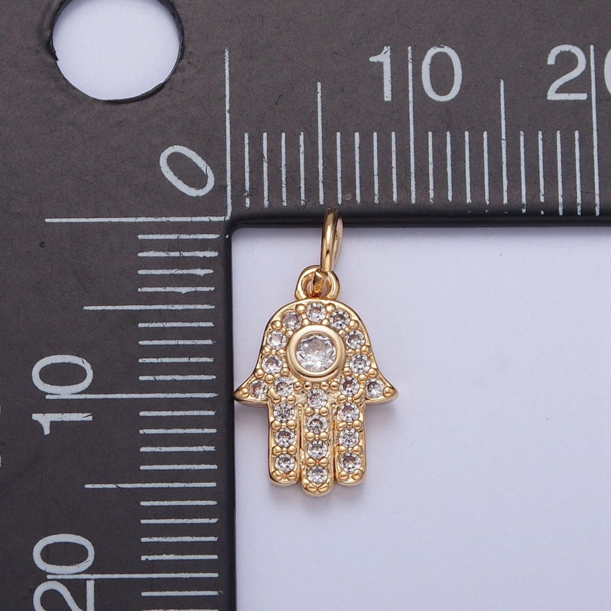 Gold Hamsa Hand Micro Paved Round Cubic Zirconia Protection Amulet Charm For DIY Jewelry Making | X-230