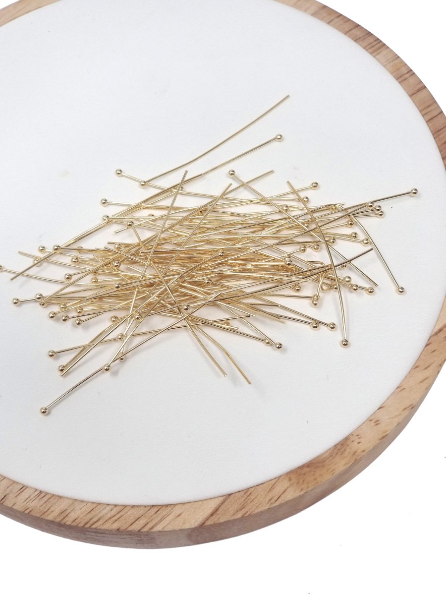 Gold Head Pins Silver Ball Point Headpins, 0.5mm (24 Gauge) by 25mm,35mm,45mm Gold Plated Brass Ball L-536 L-543~L-545