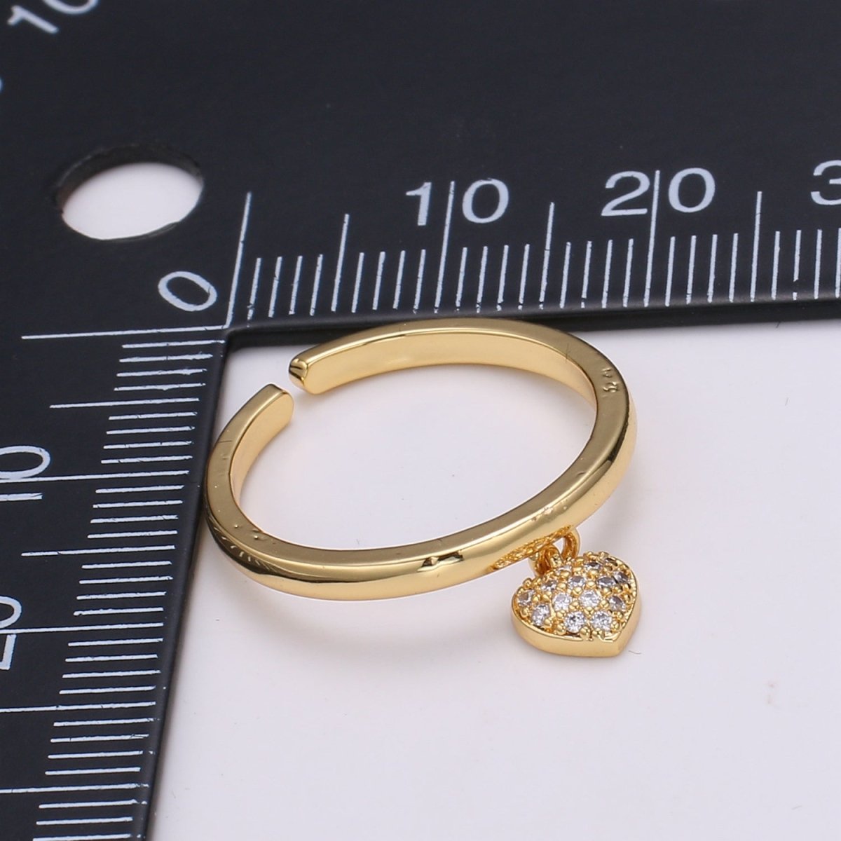 Gold Heart dangle ring - tiny heart ring - cz heart Ring- love ring - zircon charm - Dainty Open Adjustable Ring for Stackable Jewelry R444