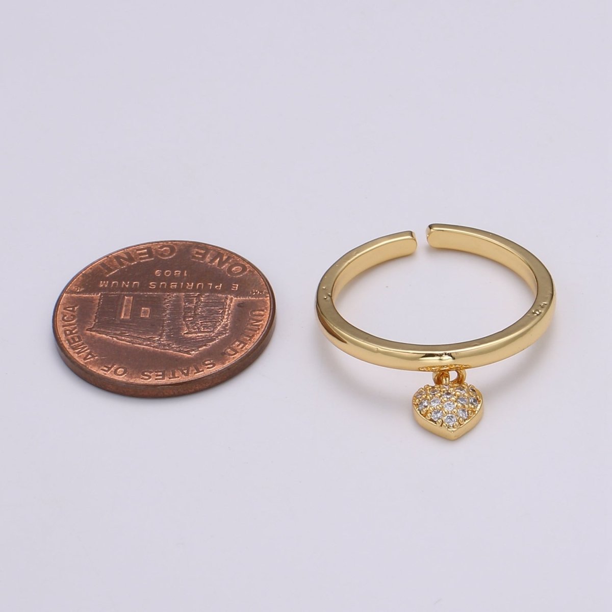 Gold Heart dangle ring - tiny heart ring - cz heart Ring- love ring - zircon charm - Dainty Open Adjustable Ring for Stackable Jewelry R444