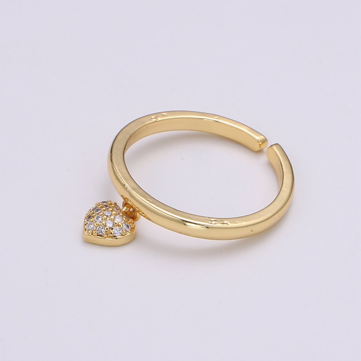 Gold Heart dangle ring - tiny heart ring - cz heart Ring- love ring - zircon charm - Dainty Open Adjustable Ring for Stackable Jewelry R444