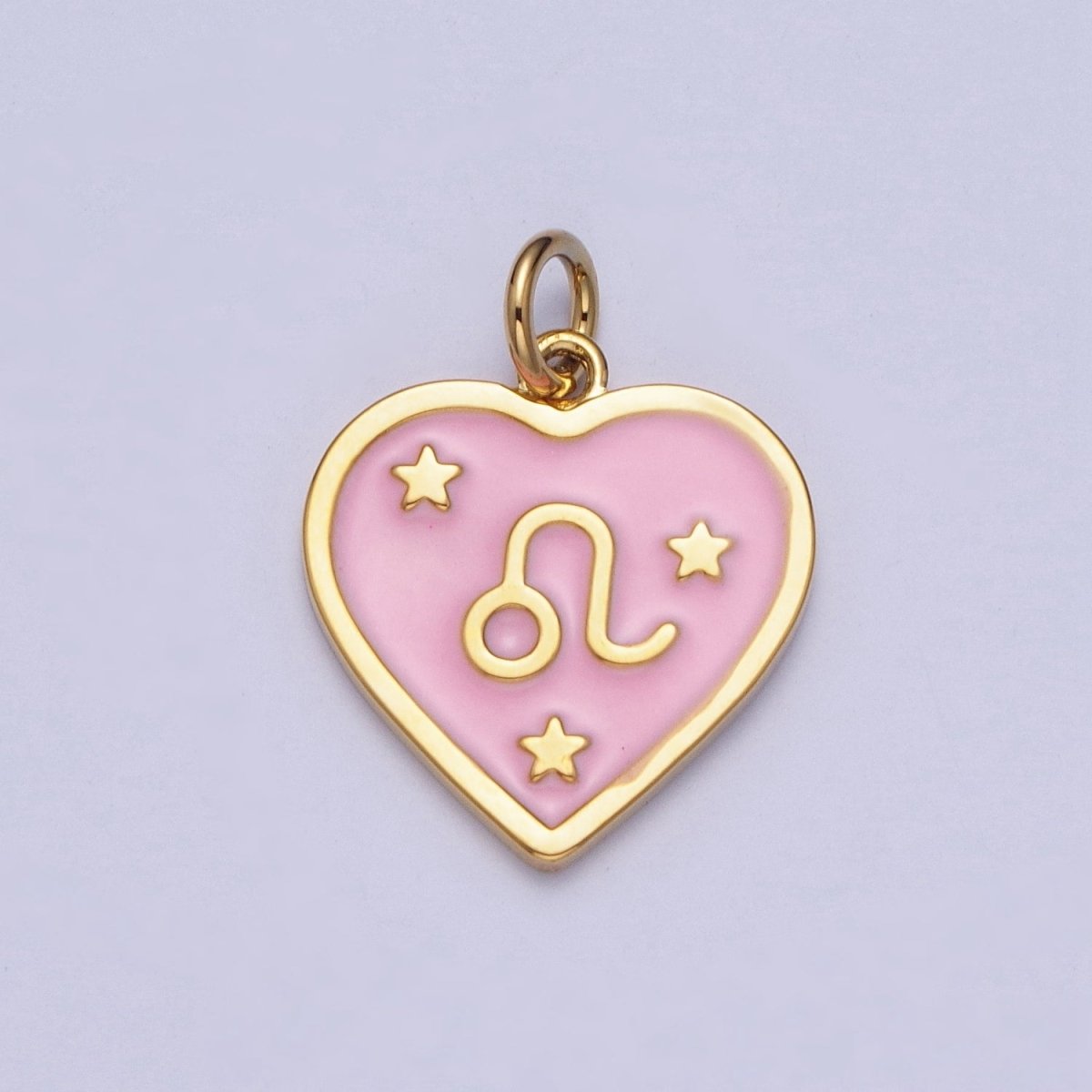 Gold Heart Pink Enamel Zodiac Constellation Charms Astrology Birth Star Sign for Necklace Bracelet Earring Supply | A-A1481-A-A1486