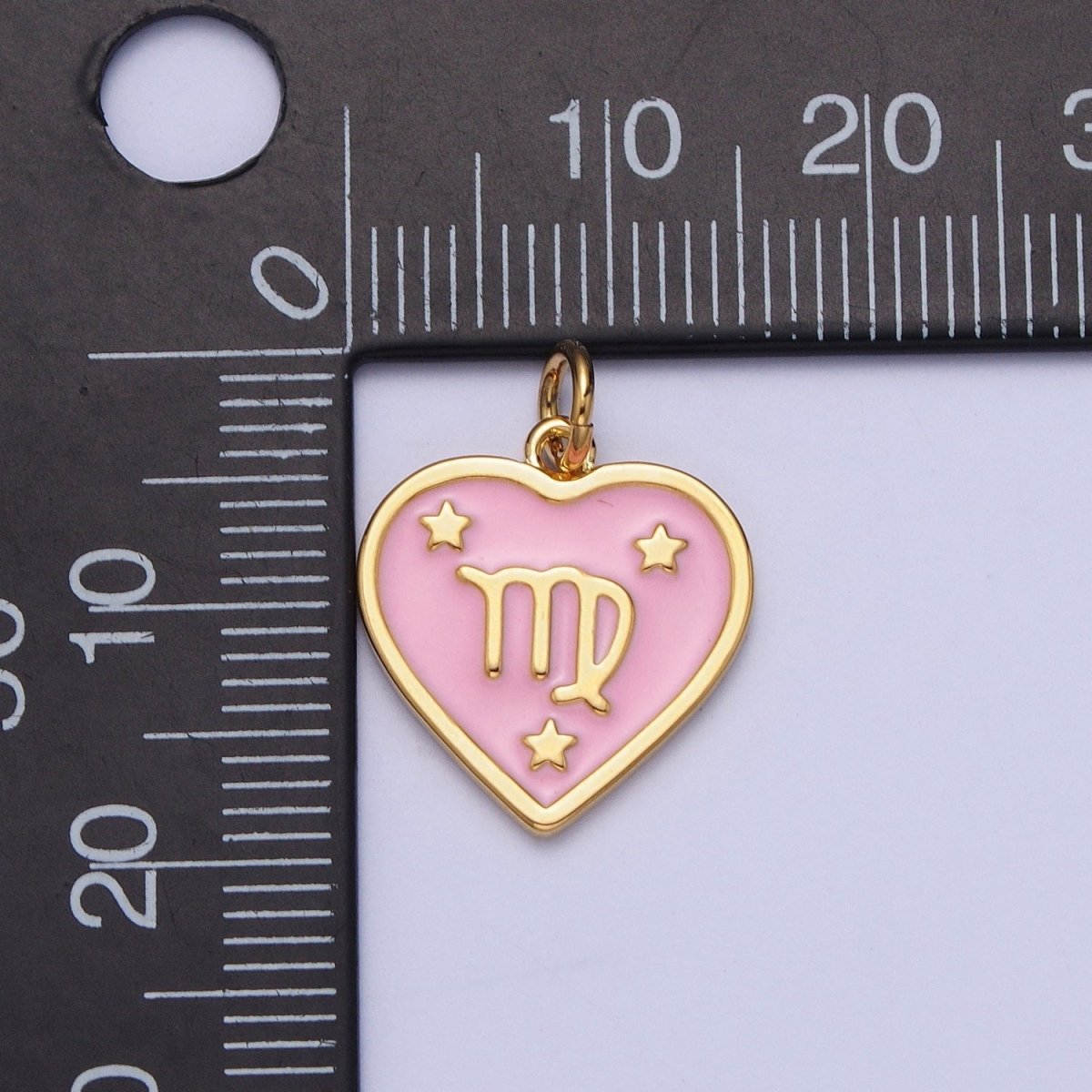 Gold Heart Pink Enamel Zodiac Constellation Charms Astrology Birth Star Sign for Necklace Bracelet Earring Supply | A-A1481-A-A1486
