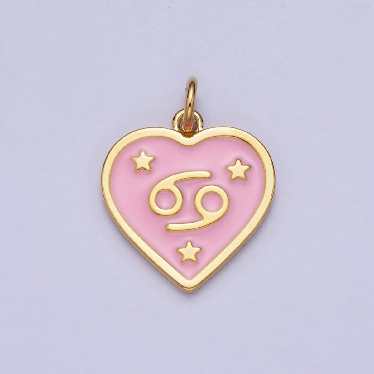 Gold Heart Pink Enamel Zodiac Constellation Charms Astrology Birth Star Sign for Necklace Bracelet Earring Supply | A-A1481-A-A1486