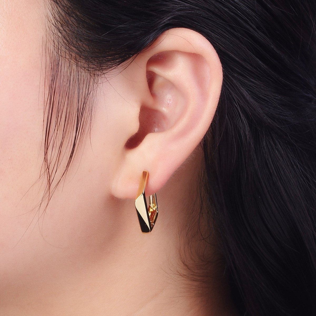 Gold Hoop Earrings, Geometric Hoop Earrings, Diamond Shaped Hoop Earrings, Statement Hoop Earrings AD-064
