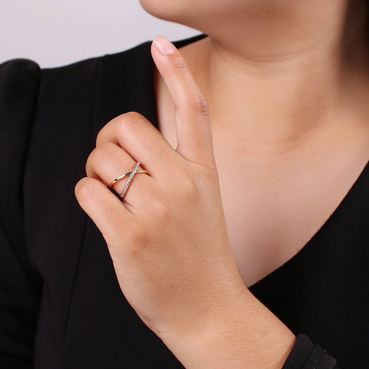 Gold Infinity Ring | Criss Cross Ring | Dainty Fine Ring or Delicate Thumb Ring | Open Ring | Adjustable Ring | Micro Pave CZ Ring R-055