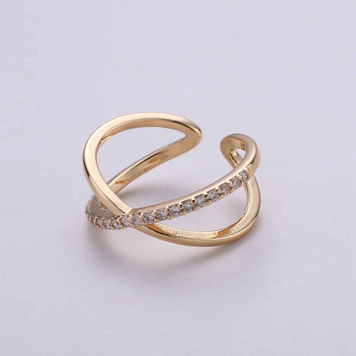 Gold Infinity Ring | Criss Cross Ring | Dainty Fine Ring or Delicate Thumb Ring | Open Ring | Adjustable Ring | Micro Pave CZ Ring R-055