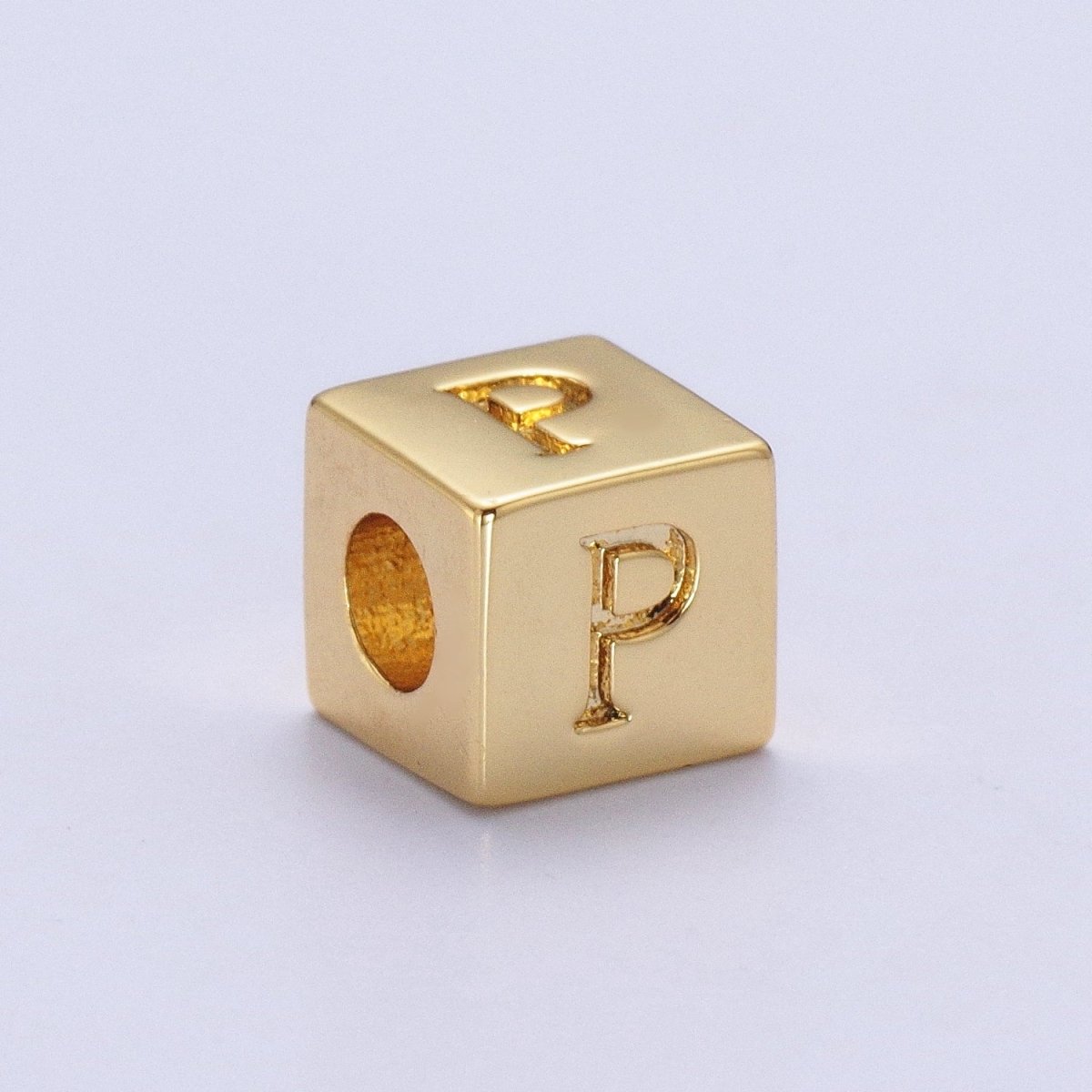 Gold Initial Letter Alphabet 6.2mm Block Beads Charm Connector For Jewelry Making Component Supply A-A1145-A-A1157