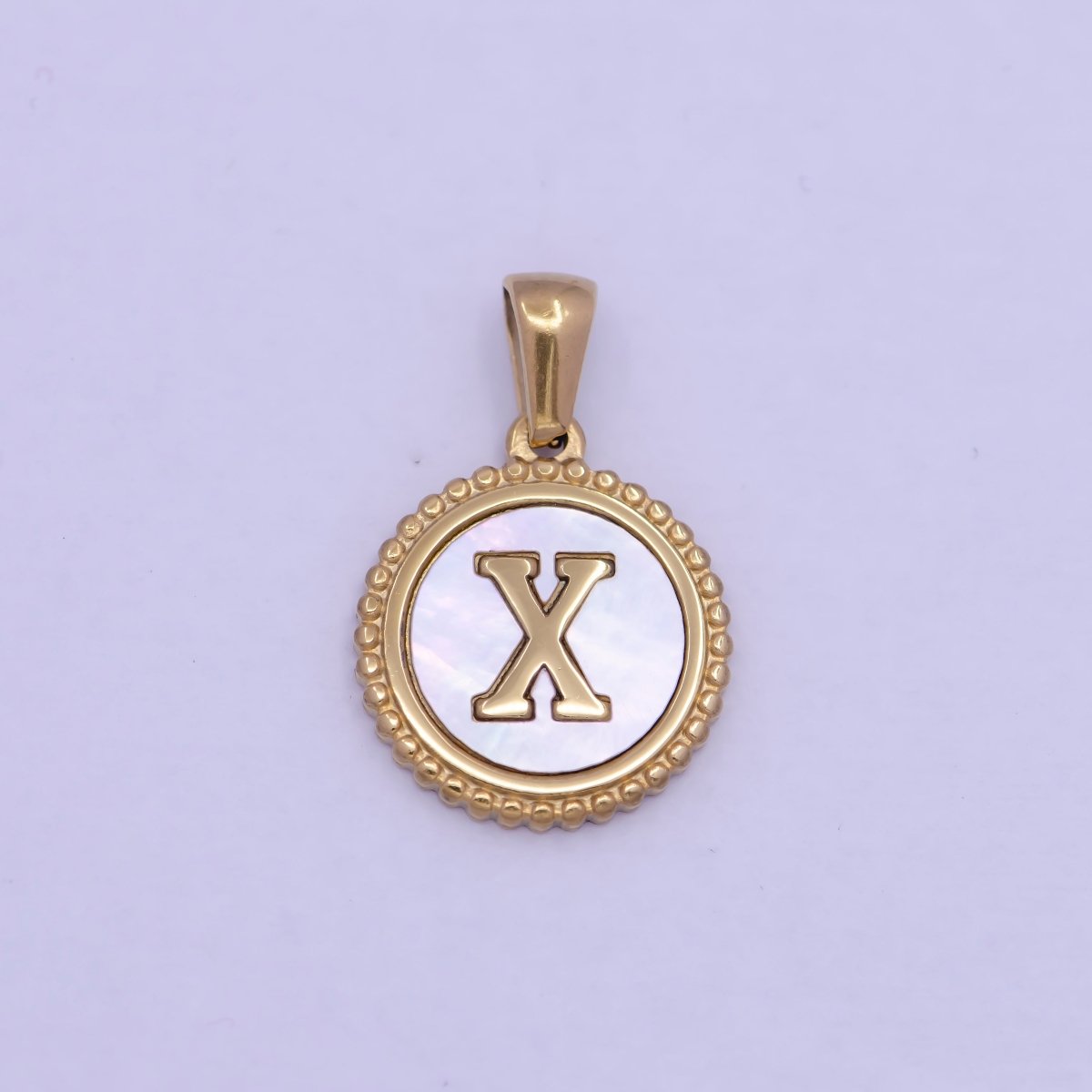 Gold Initial Letter Necklace Pendant Alphabet Charm Shell Pearl Letter Minimalist Jewelry Supply Coin Pendant for Necklace Bracelet A-888-A-900