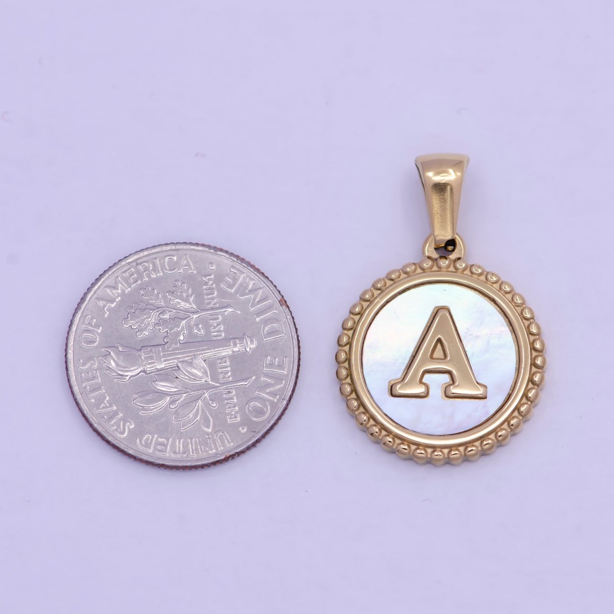 Gold Initial Letter Necklace Pendant Alphabet Charm Shell Pearl Letter Minimalist Jewelry Supply Coin Pendant for Necklace Bracelet A-888-A-900