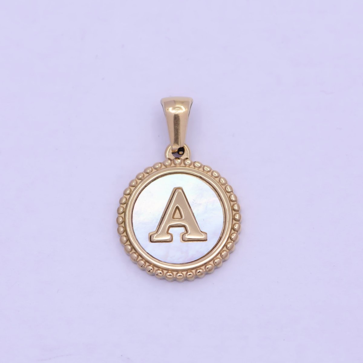 Gold Initial Letter Necklace Pendant Alphabet Charm Shell Pearl Letter Minimalist Jewelry Supply Coin Pendant for Necklace Bracelet A-888-A-900