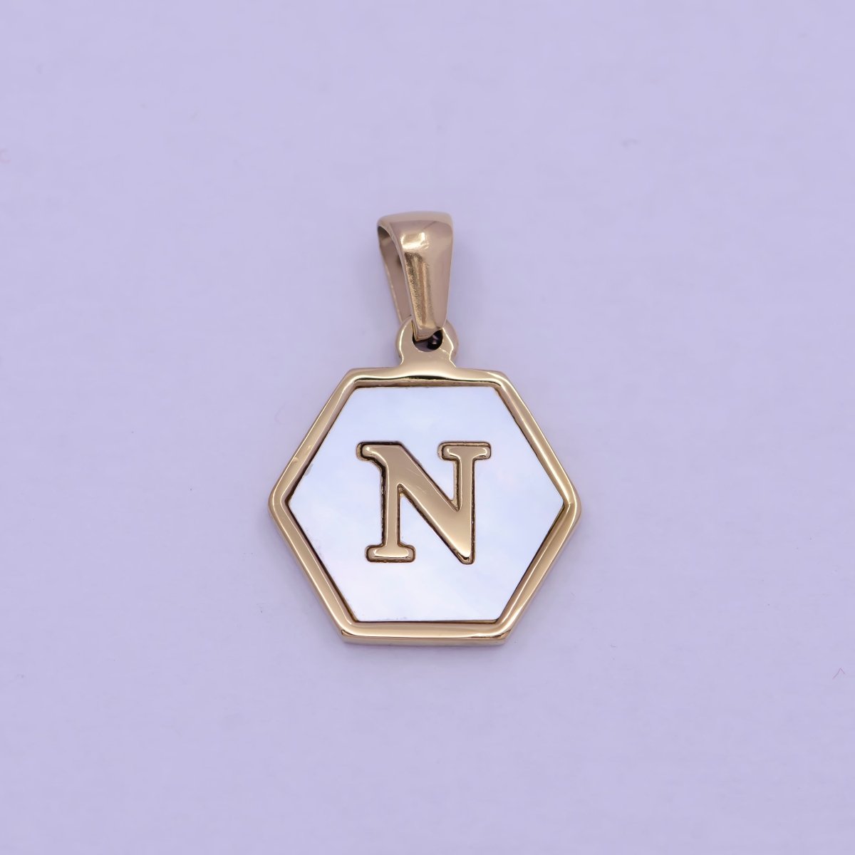 Gold Initial Letter Necklace Pendant Hexagon Alphabet Charm Mother of pearl Letter Minimalist Jewelry Shell Hexagon Pendant for Necklace Bracelet A-875-A-887