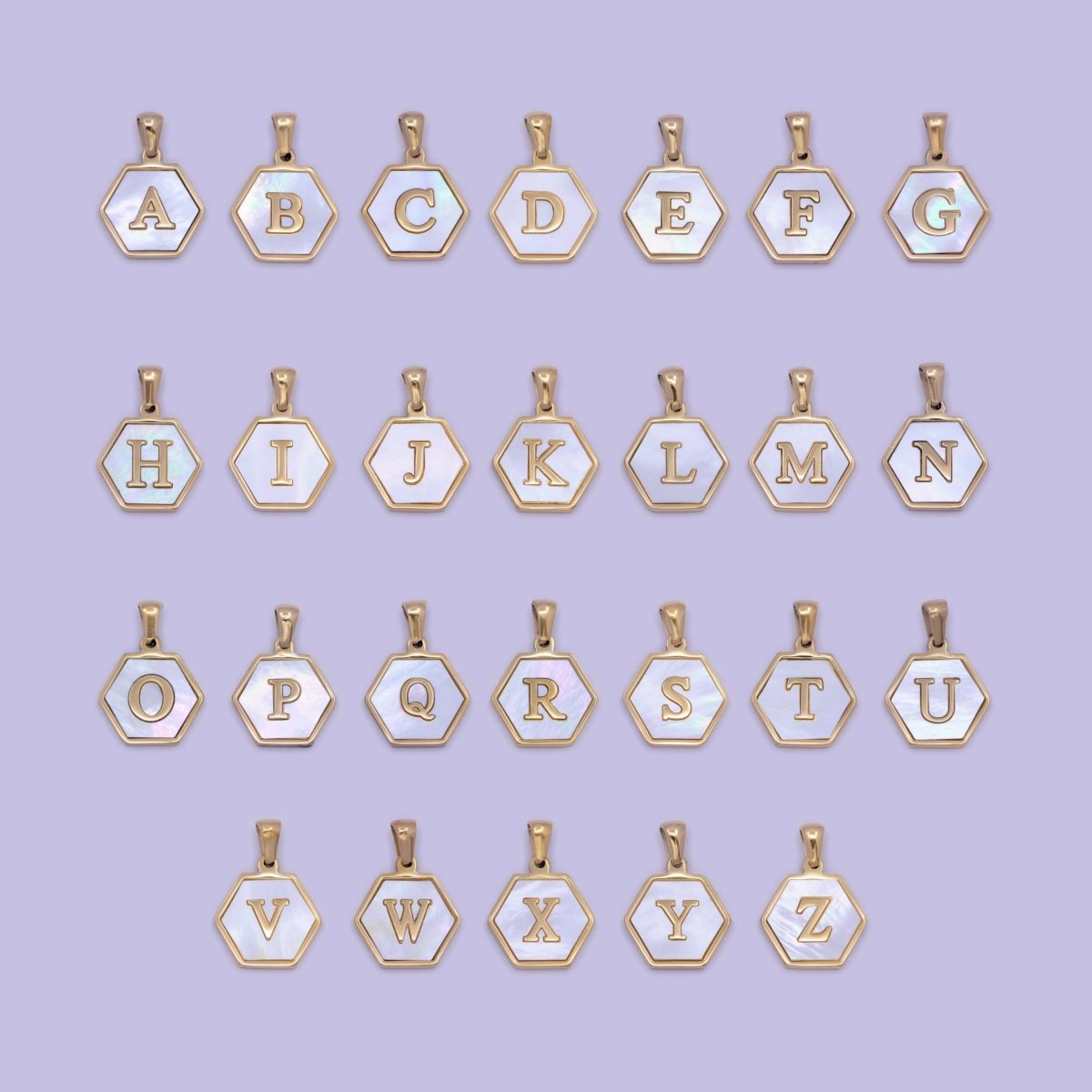 Gold Initial Letter Necklace Pendant Hexagon Alphabet Charm Mother of pearl Letter Minimalist Jewelry Shell Hexagon Pendant for Necklace Bracelet A-875-A-887