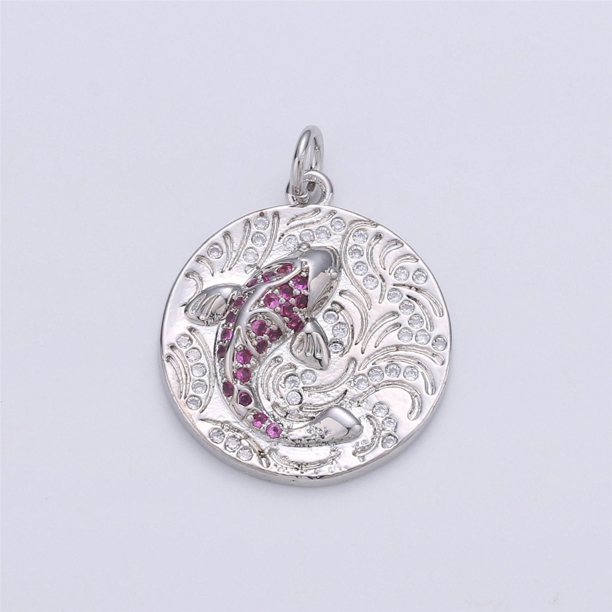 Gold koi fish charm pendant Japanese koi carp disc Coin charm for Necklace Earring Bracelet Component supply Animal Jewelry C-908