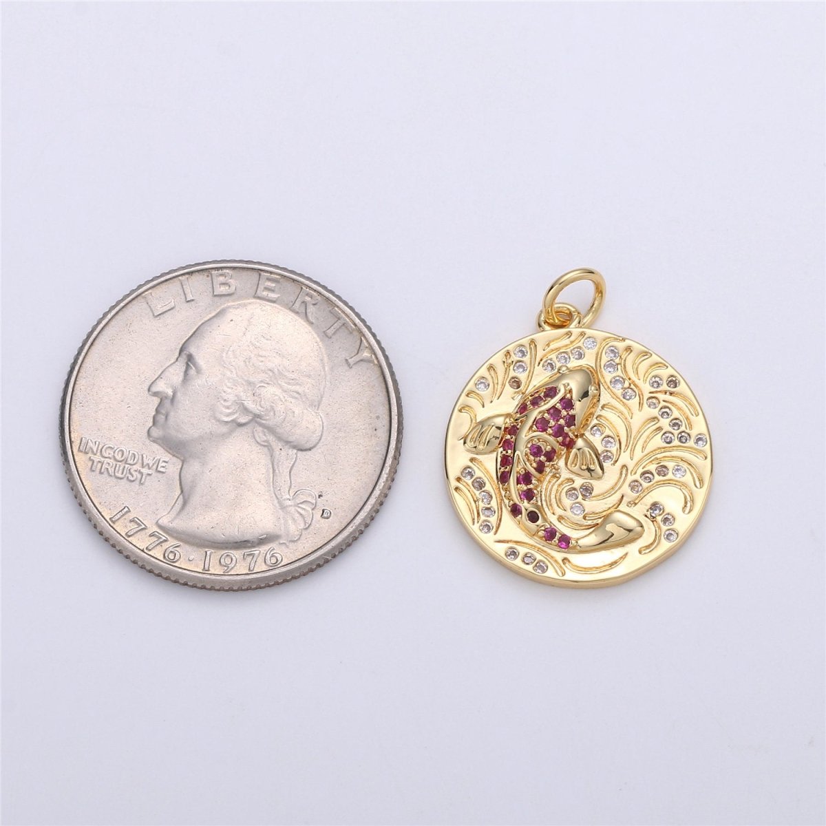 Gold koi fish charm pendant Japanese koi carp disc Coin charm for Necklace Earring Bracelet Component supply Animal Jewelry C-908