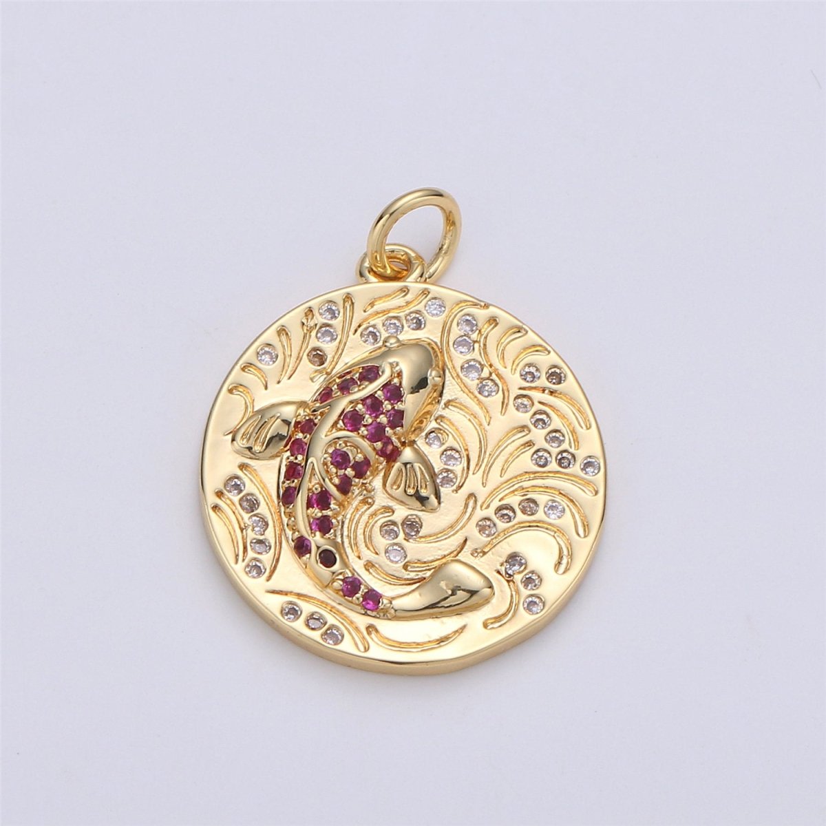 Gold koi fish charm pendant Japanese koi carp disc Coin charm for Necklace Earring Bracelet Component supply Animal Jewelry C-908
