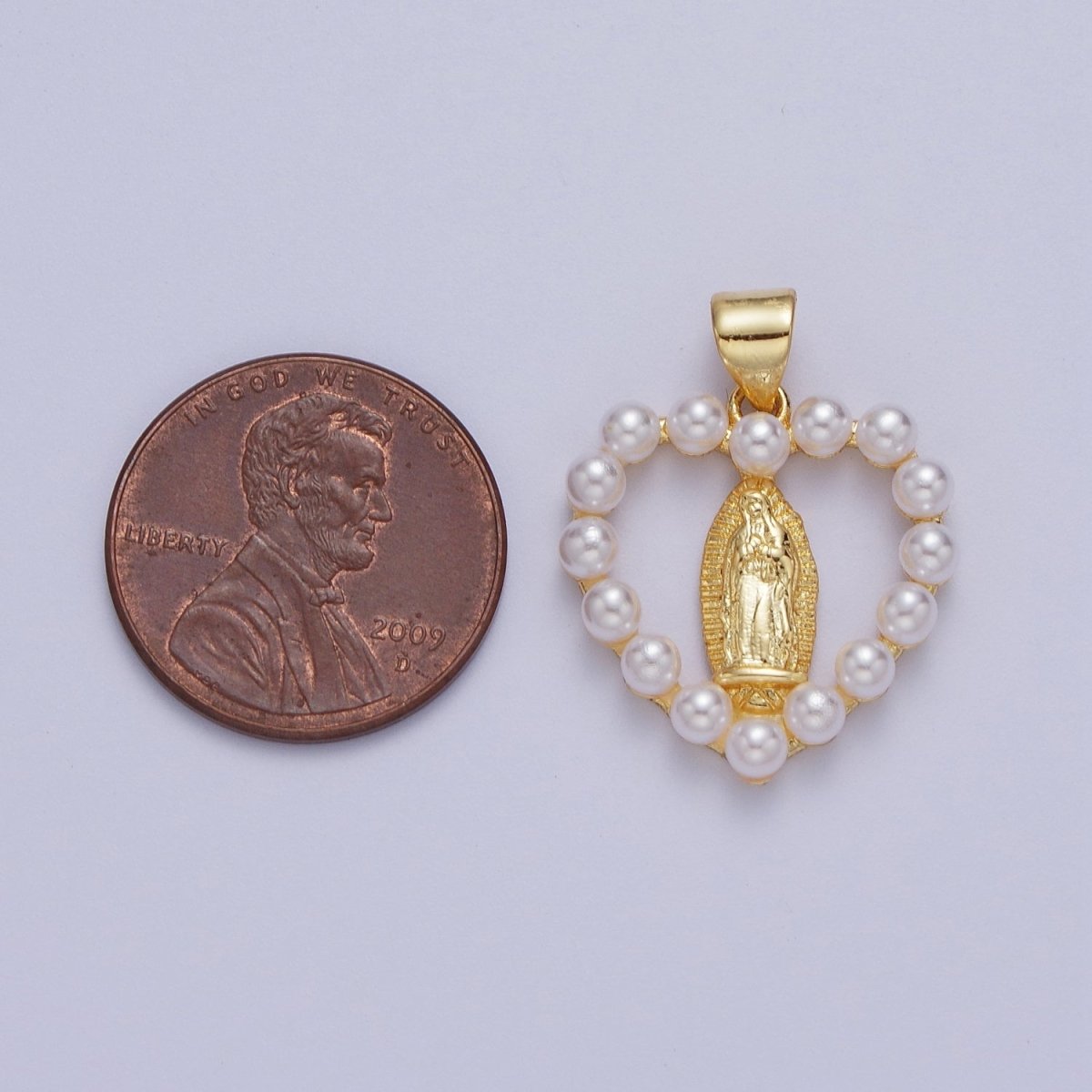 Gold Lady Guadalupe Open Heart Pearl Religious Pendant H-650