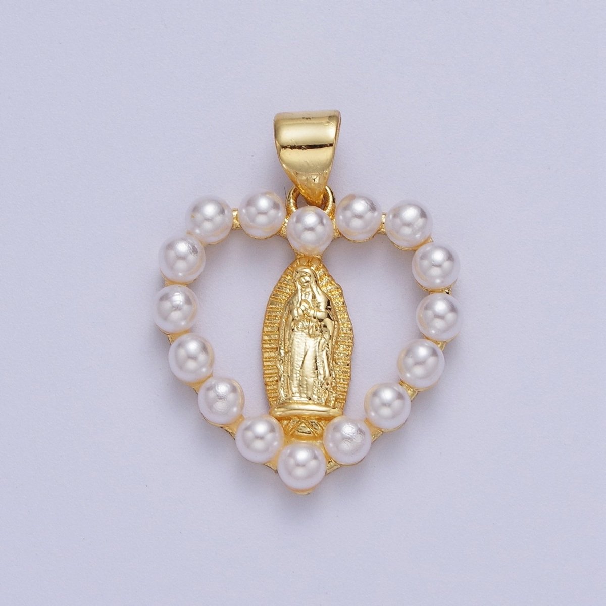 Gold Lady Guadalupe Open Heart Pearl Religious Pendant H-650