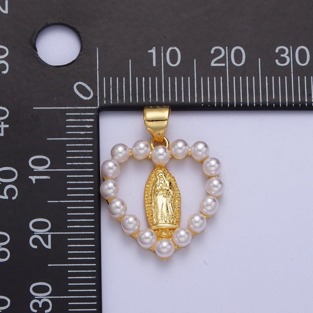 Gold Lady Guadalupe Open Heart Pearl Religious Pendant H-650
