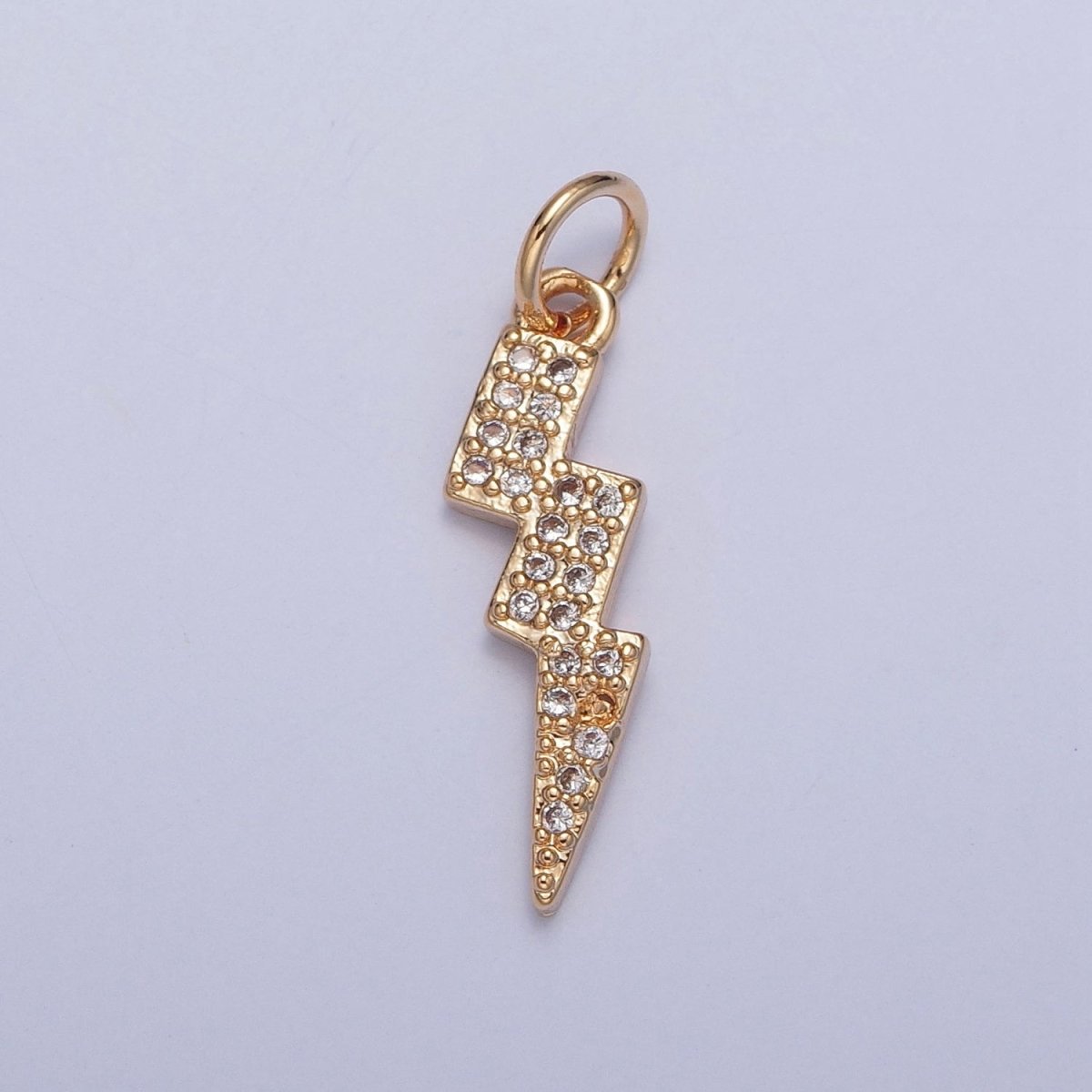 Gold Lightning Bolt Thunder Micro Paved Cubic Zirconia Charm For Weather Jewelry | X-257