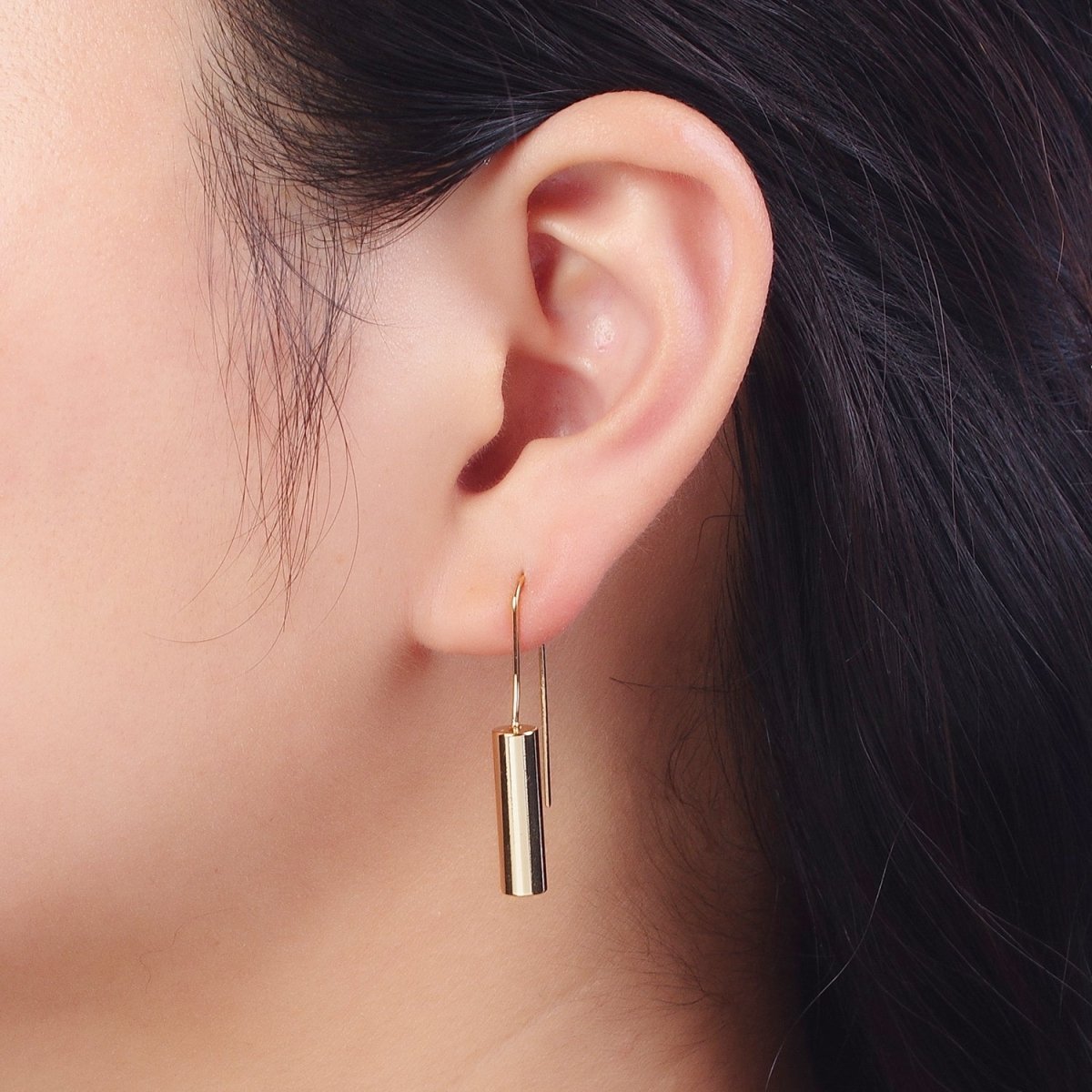 Gold Long Tube French Hook Minimalist Earrings | AD-147