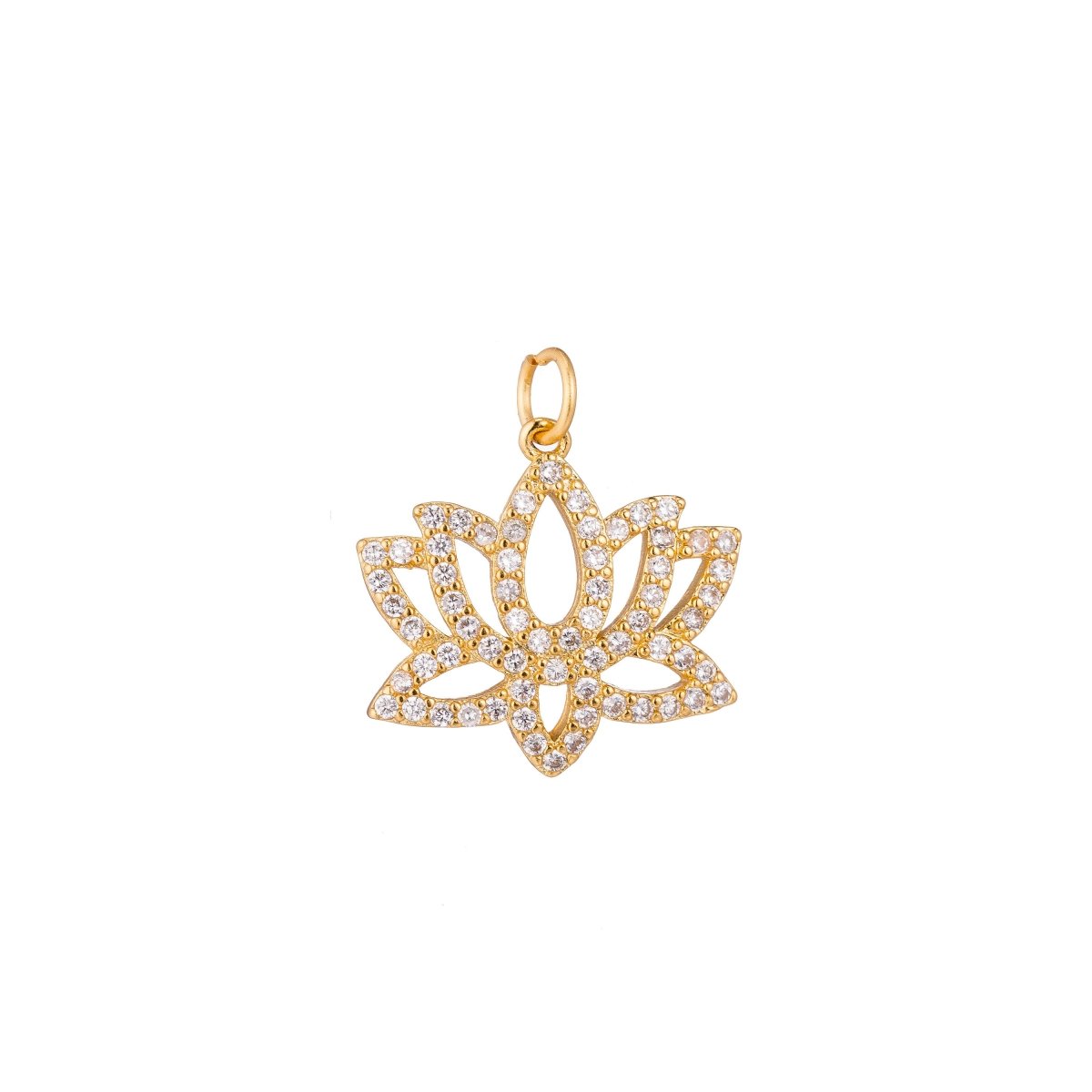 Gold Lotus Flower, Yoga Yogi Lover, Enlightenment, Chakra, Cubic Zirconia Necklace Pendant Charm Bead Bails Findings for Jewelry Making C-792 E-082