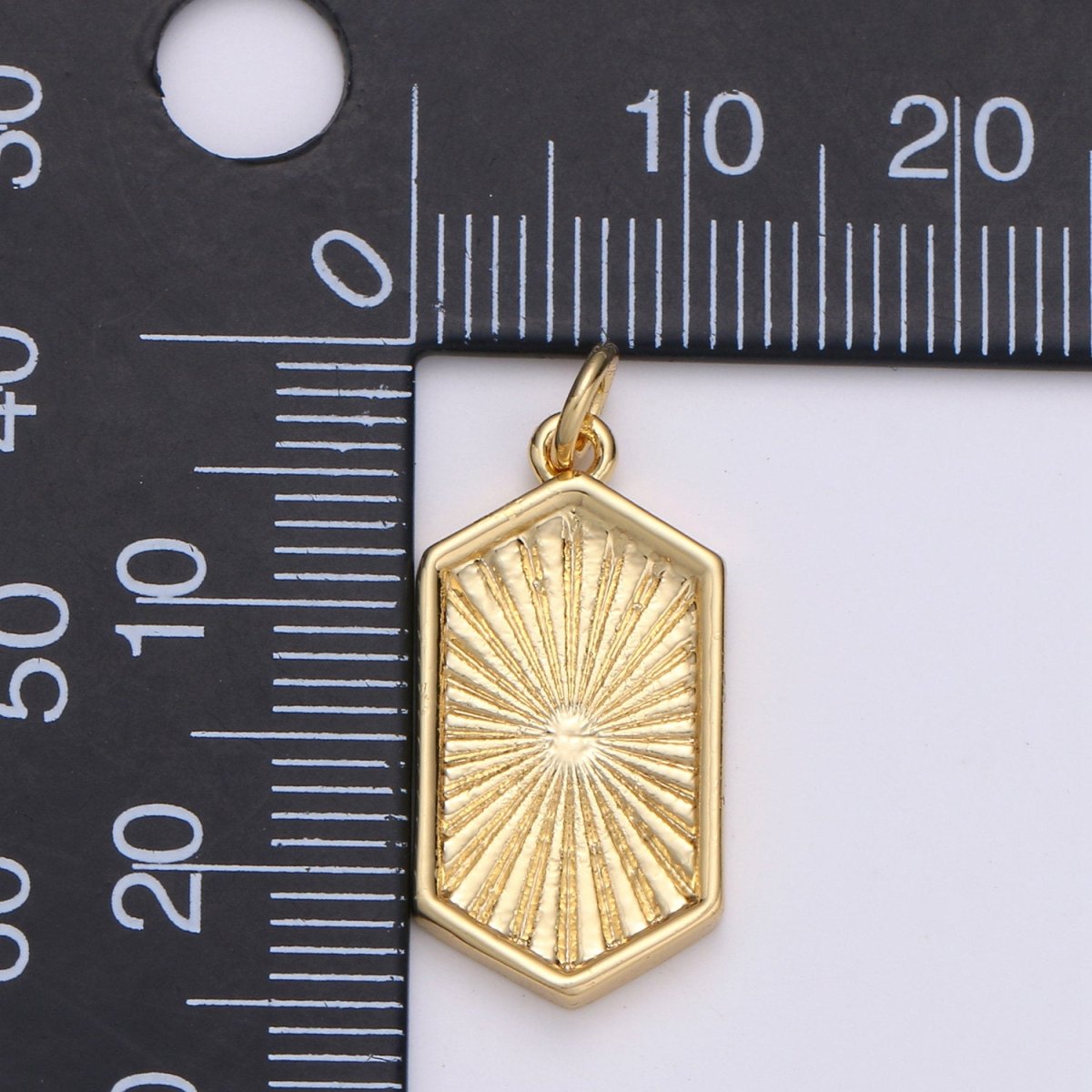 OS Gold Medallion Charm 14K Gold Filled Hexagon Pendant Gold Sunburst Charm Necklace Boho Chic Gold Geometric Necklace Vintage Style Charm D-529