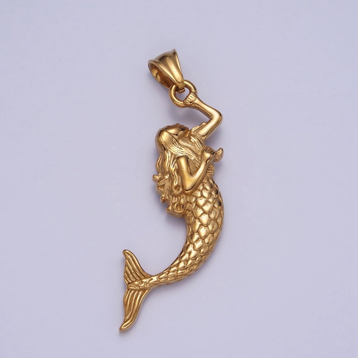 Gold Mermaid Siren Under The Sea Stainless Steel Pendant J-386