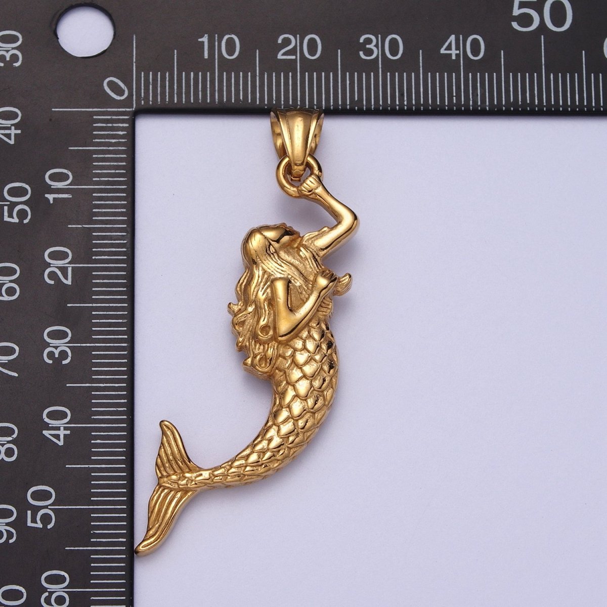 Gold Mermaid Siren Under The Sea Stainless Steel Pendant J-386