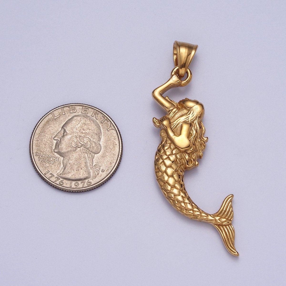 Gold Mermaid Siren Under The Sea Stainless Steel Pendant J-386