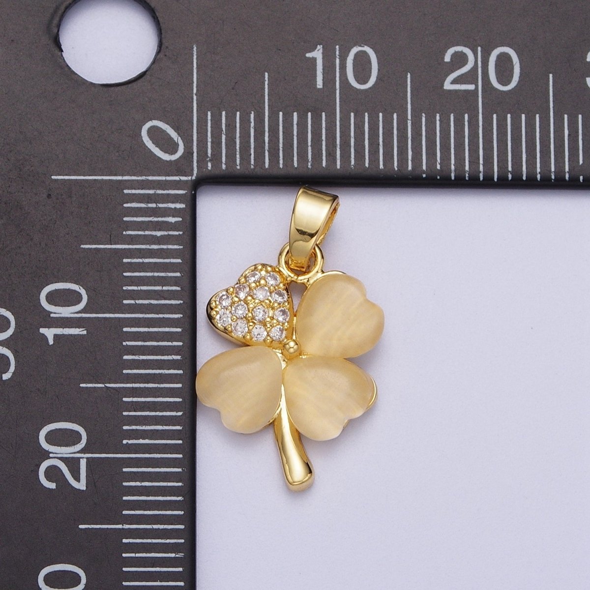 Gold Micro Paved Cubic Zirconia Lucky Clover Plant For DIY Jewelry Making | X-542