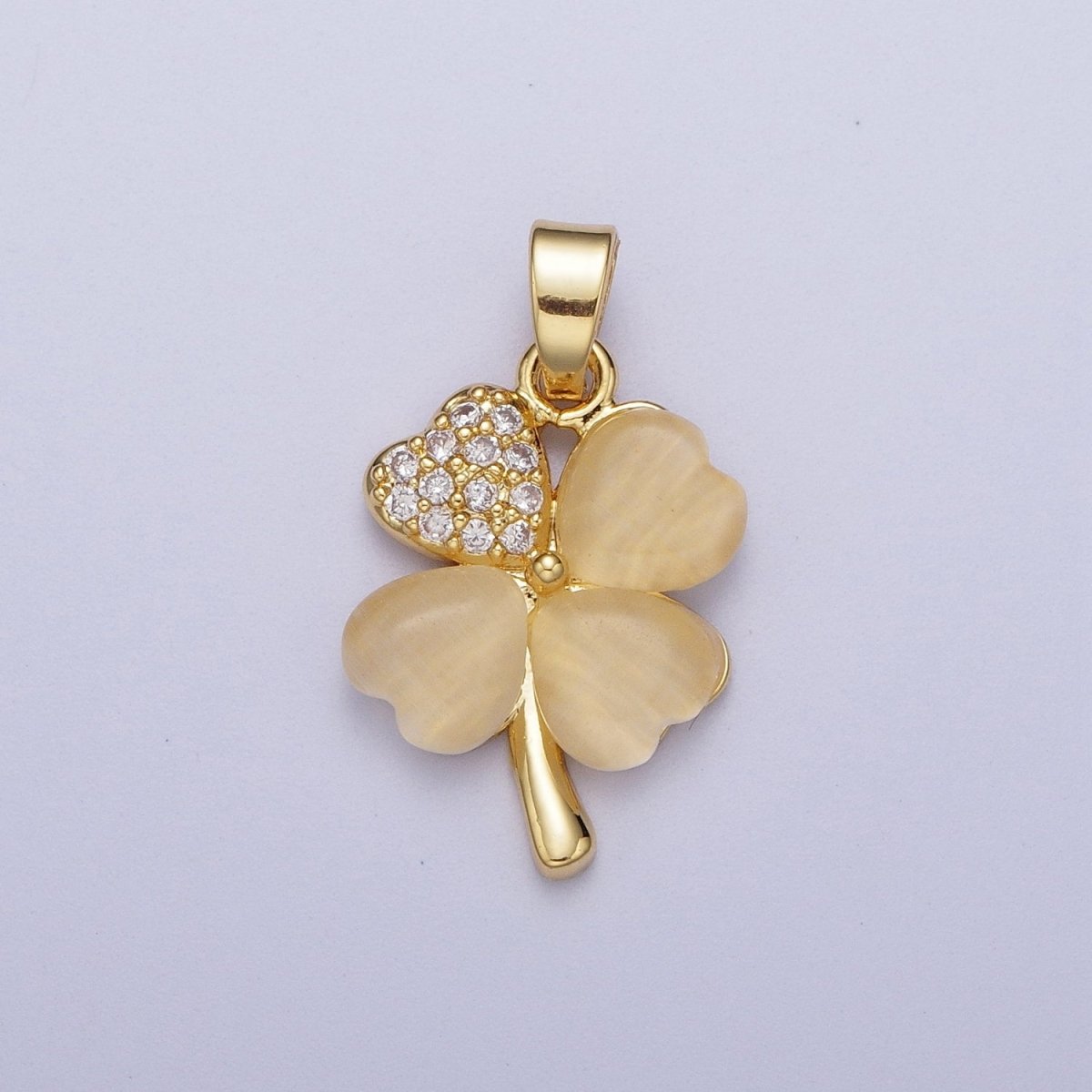 Gold Micro Paved Cubic Zirconia Lucky Clover Plant For DIY Jewelry Making | X-542