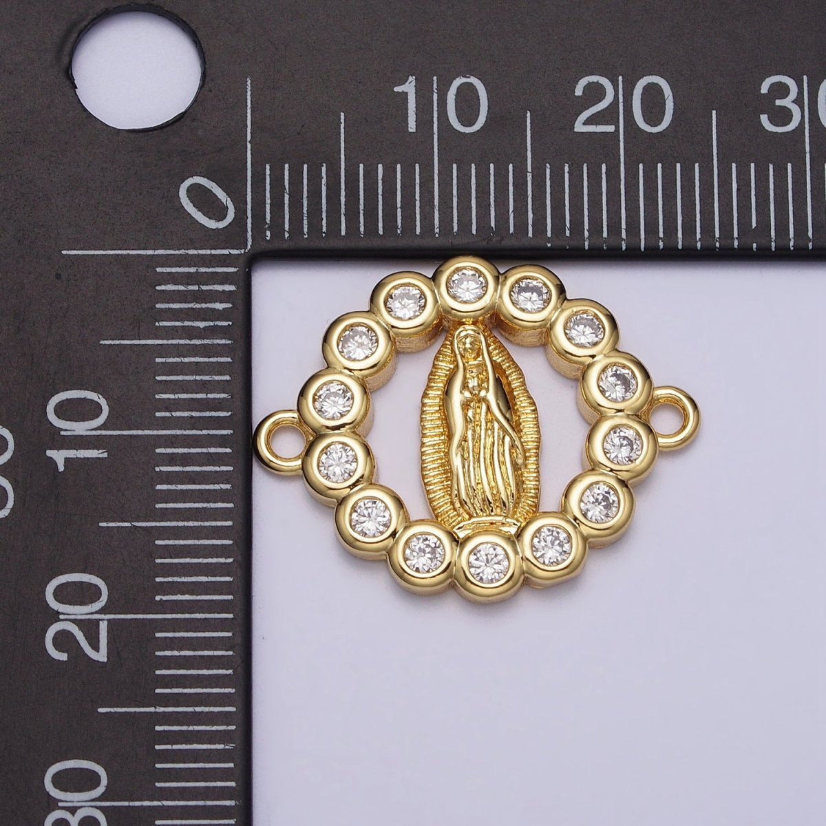 Gold Miraculous Mother Virgin Mary CZ Round Open Religious Connector | Y-782