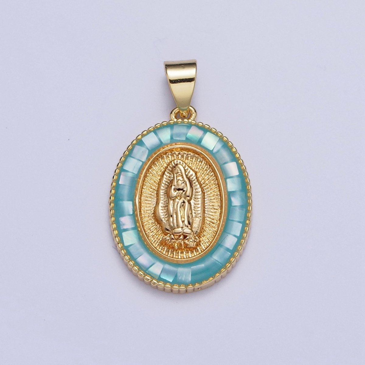 Gold Miraculous Mother Virgin Mary Opal Oval Pendant For Religious Jewelry | X-510-X-515