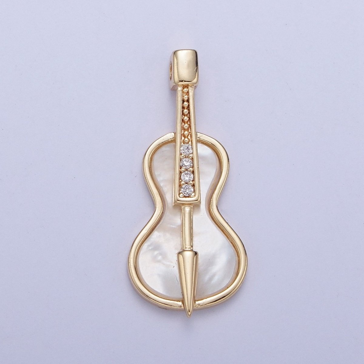 Gold Mother of Pearl Music Instrument Cello, Guitar, Violin Charm AG-076