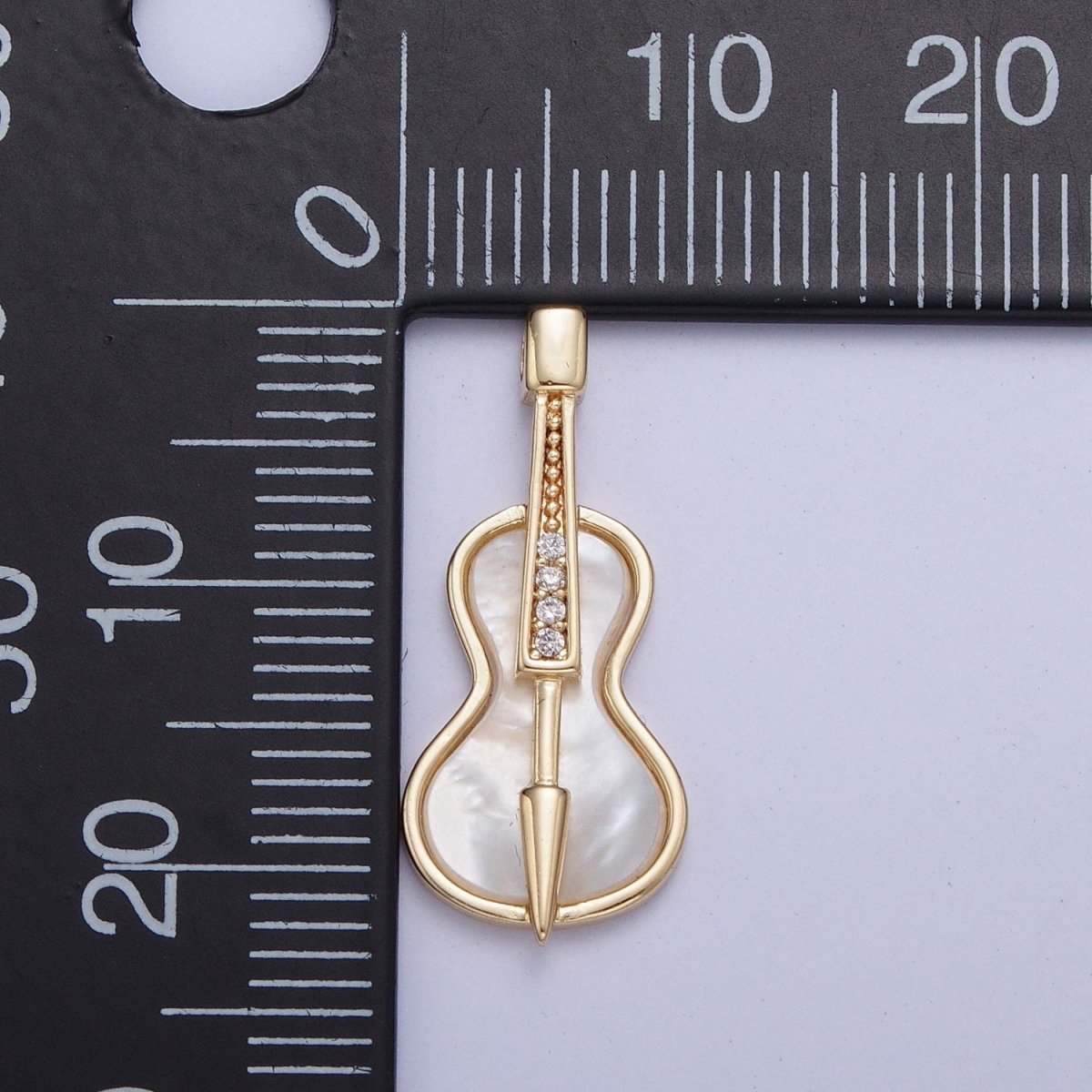 Gold Mother of Pearl Music Instrument Cello, Guitar, Violin Charm AG-076
